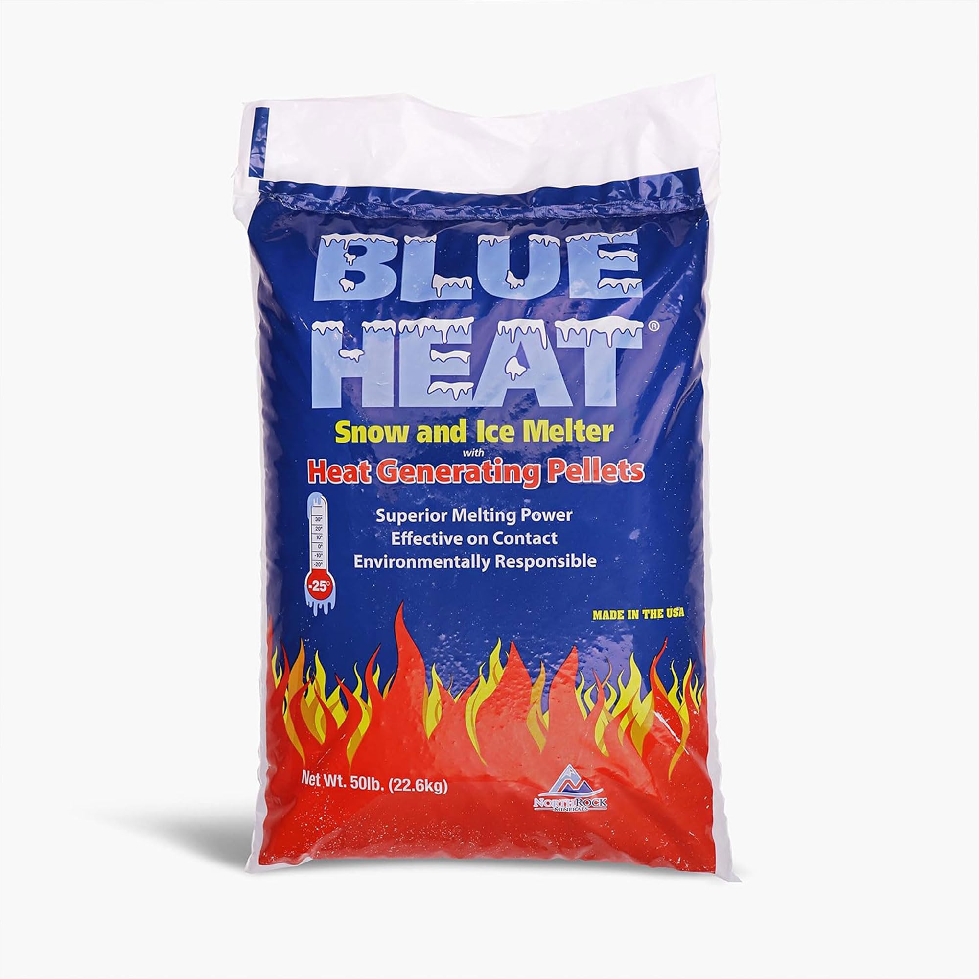 Blue Heat 2 Pack Ice Melt Pellets, Calcium Blend Deicer Snow Melter for Driveway, 50 Lb - Pet-Friendly Winter Relief with Magnesium, Calcium, and Sodium Formula, BH50
