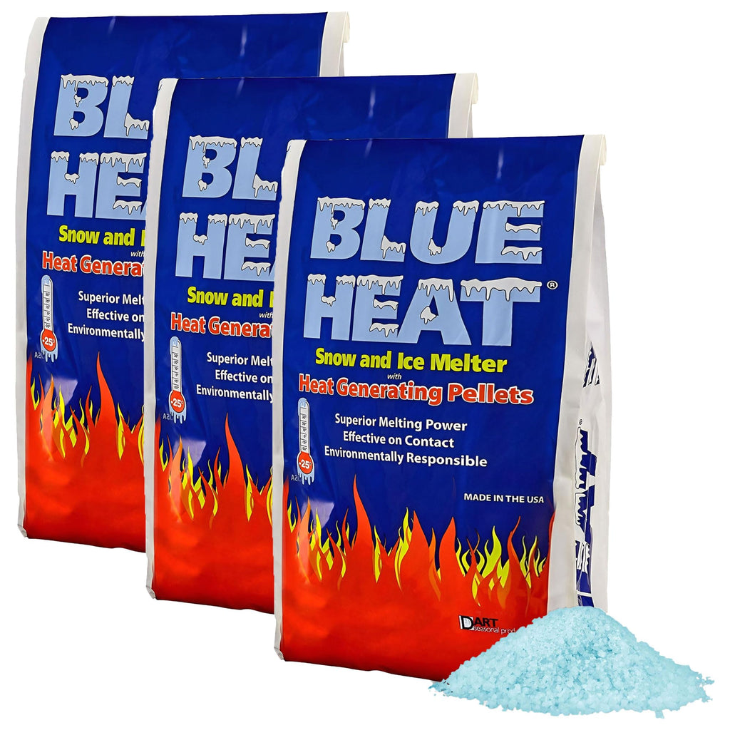 Blue Heat 3 Pack Ice Melt Pellets, Calcium Blend Deicer Snow Melter for Driveway, 20 Lb - Pet-Friendly Winter Relief with Magnesium, Calcium, and Sodium Formula, BH20