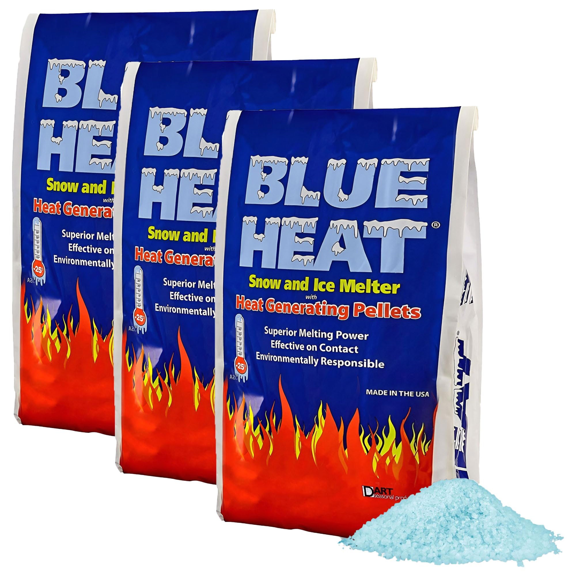 Blue Heat 3 Pack Ice Melt Pellets, Calcium Blend Deicer Snow Melter for Driveway, 20 Lb - Pet-Friendly Winter Relief with Magnesium, Calcium, and Sodium Formula, BH20