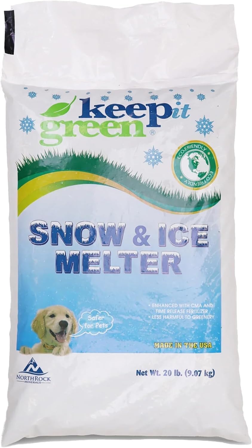 Pet Friendly Snow & Ice Melter – Eco-Friendly Deicer with CMA & Fertilizer | Safer for Pets, Vegetation & Concrete | Fast-Acting Winter Ice Melt for Driveways & Walkways – 20 lb Bag