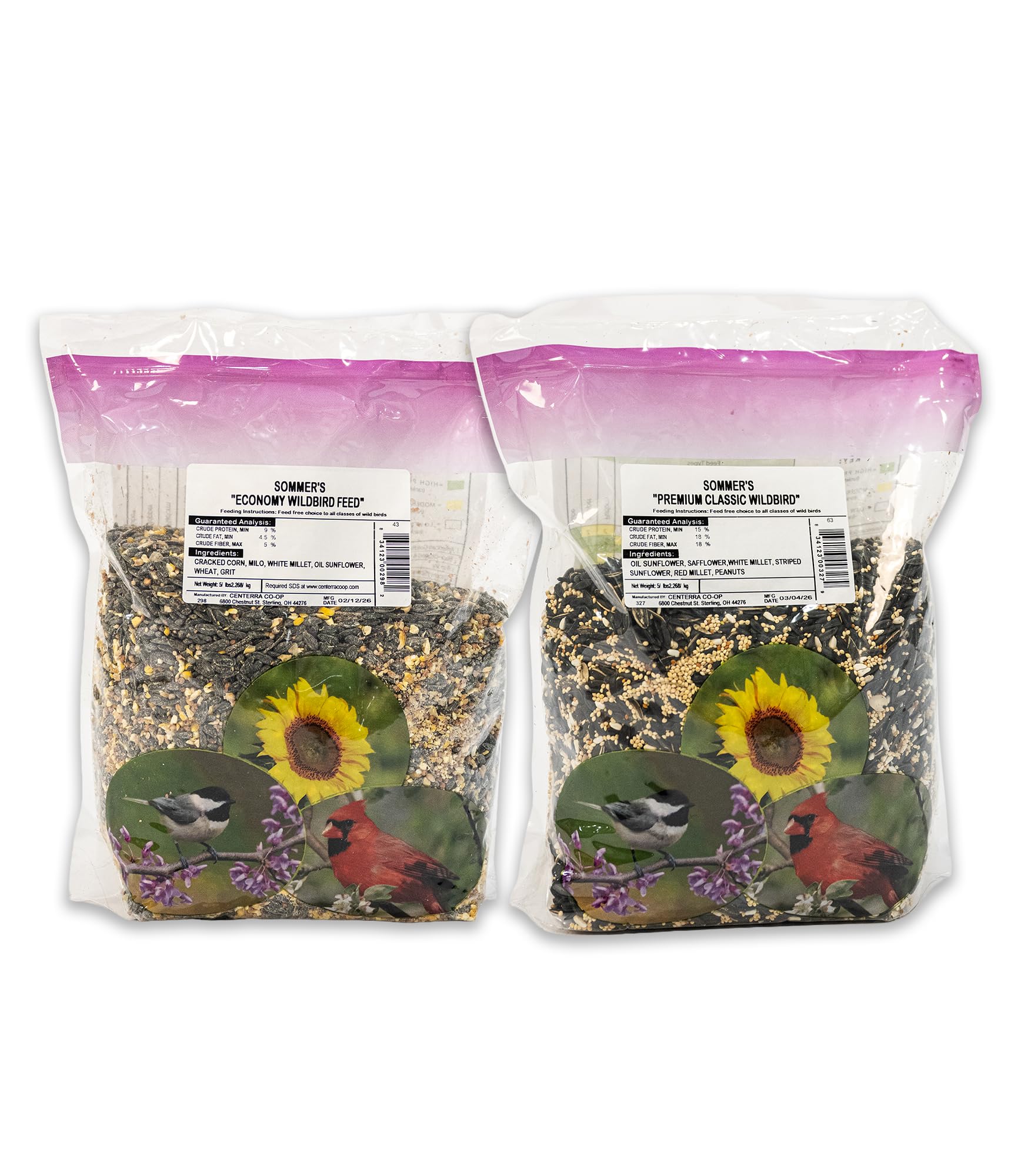 Backyard Essentials Wild Bird Seed Bundle – 2 Pack (5 lb Bags) Economy Blend & Premium Classic