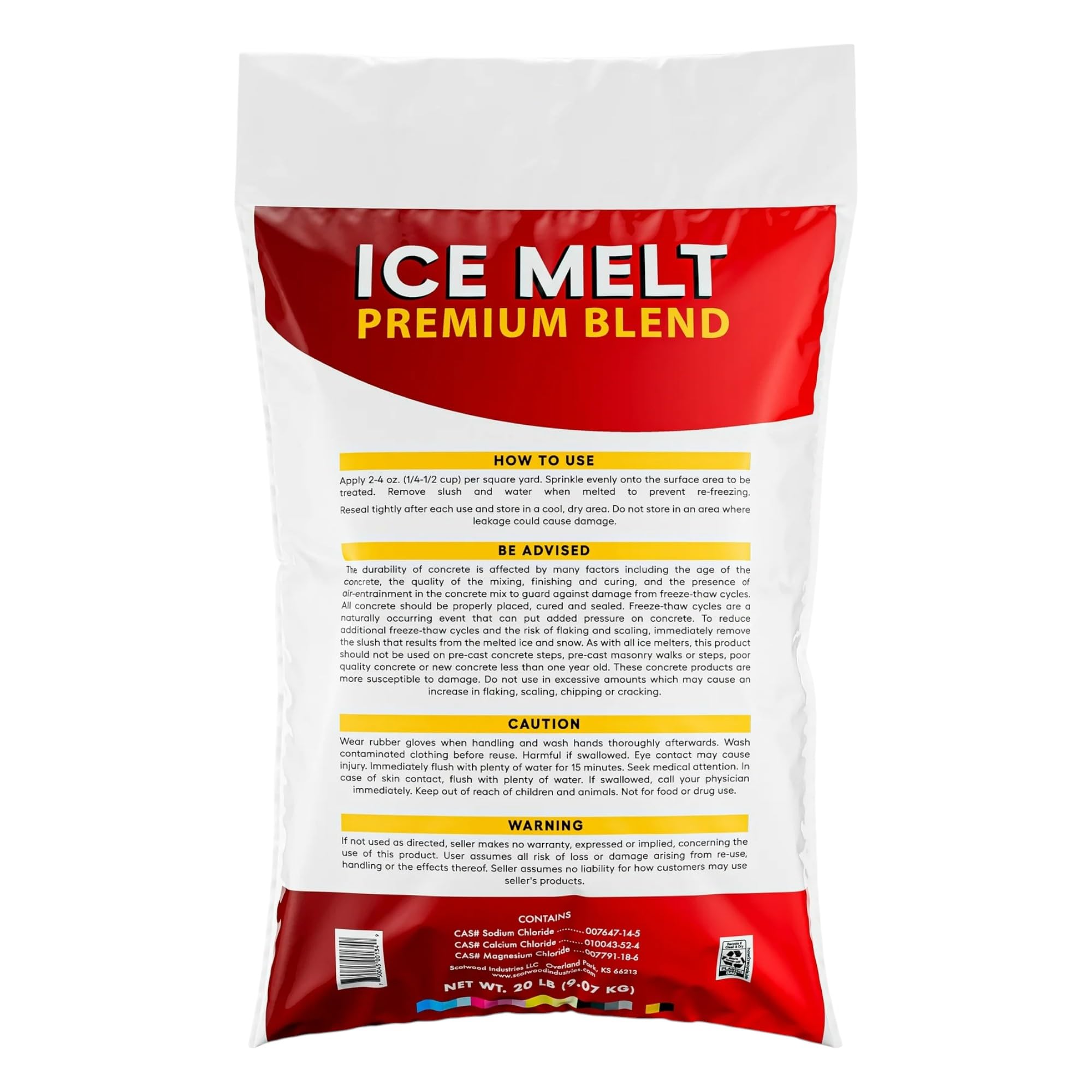 Ice Melt Premium Blend–Fast-Acting Sodium,Calcium & Magnesium Chloride Blend | Works to -15°F | Safer for Vegetation | Melts Ice & Snow Fast | Winter De-Icer for Driveways,Sidewalks & Steps | 20lb Bag
