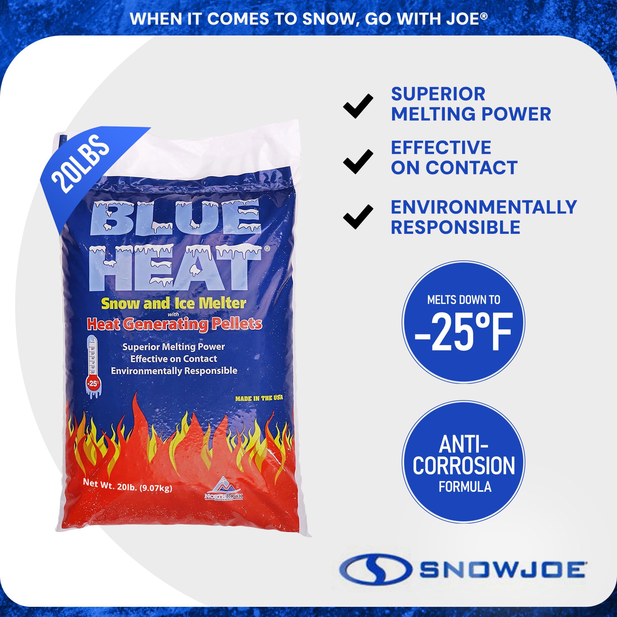 Blue Heat 2 Pack Ice Melt Pellets, Calcium Blend Deicer Snow Melter for Driveway, 20 Lb - Pet-Friendly Winter Relief with Magnesium, Calcium, and Sodium Formula, BH20