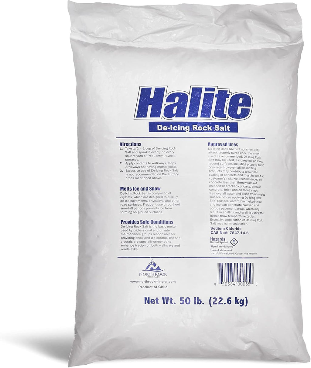 TriceOutdoors Halite Rock Salt Ice Melt – 50 lb Bag | Fast-Acting Sodium Chloride Deicer for Driveways, Sidewalks & Parking Areas | Reliable Winter Ice Melter for Residential & Commercial Use