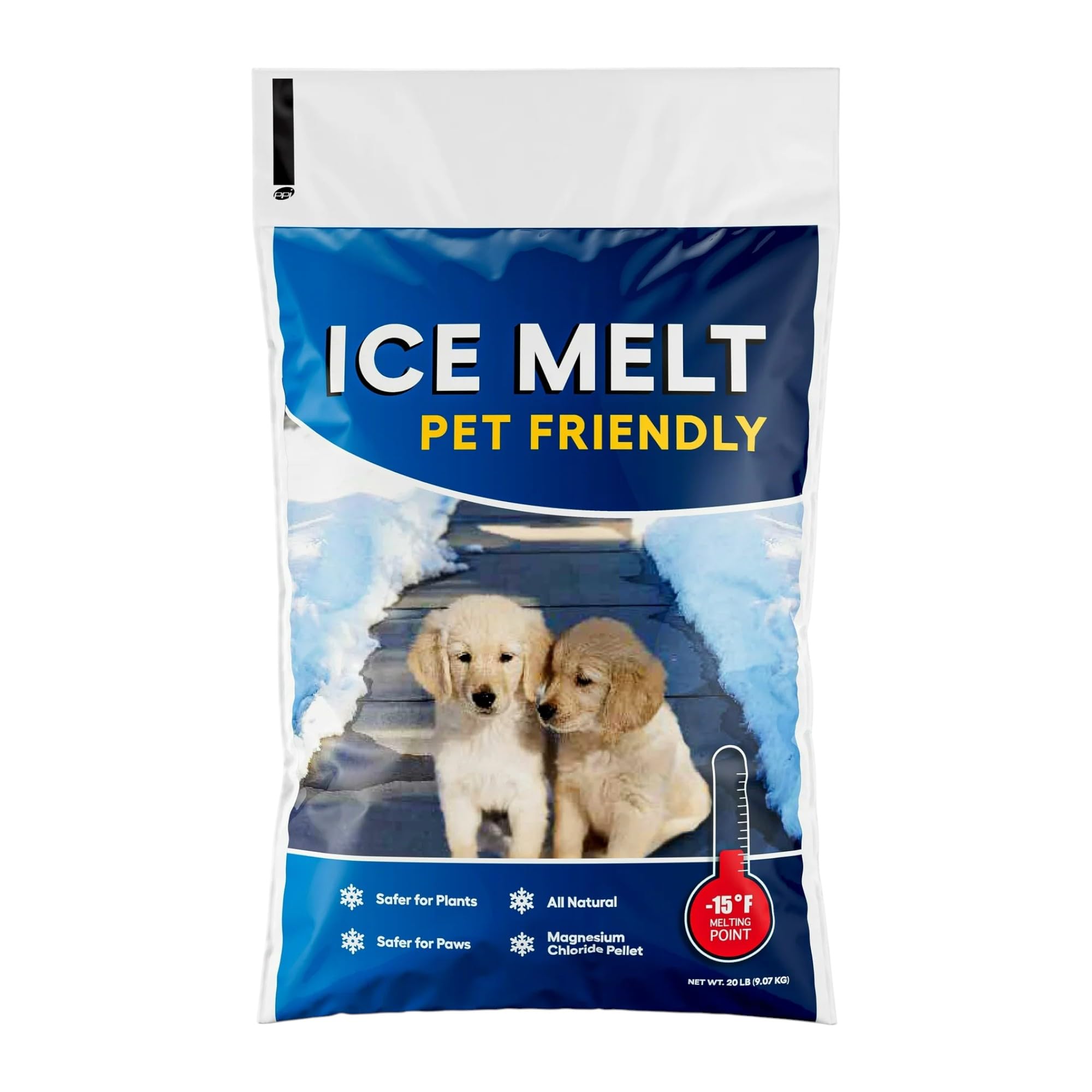 Pet Friendly Ice Melt – All Natural Magnesium Chloride Pellets | Safer for Paws & Plants | Works to -15°F | Fast-Acting Snow & Ice Melter for Sidewalks, Driveways, Steps & Walkways – 20 lb Bag