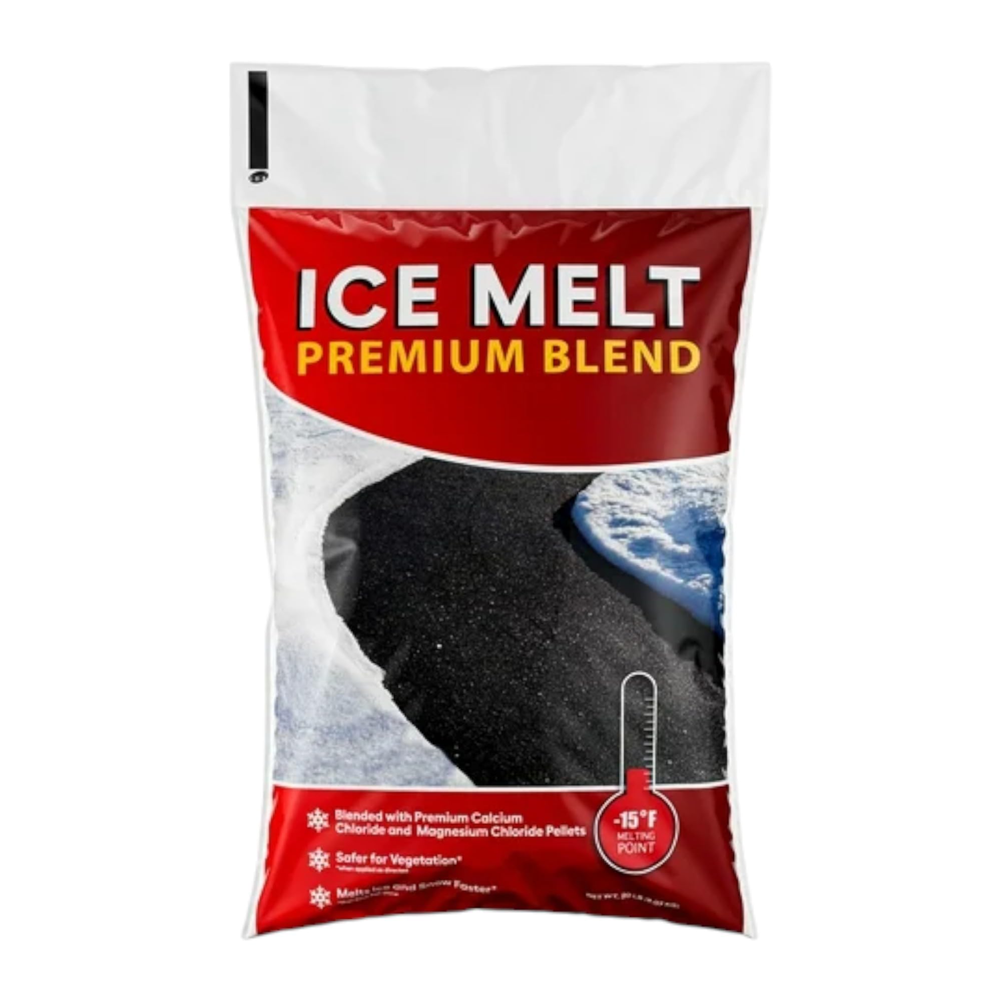 Ice Melt Premium Blend–Fast-Acting Sodium,Calcium & Magnesium Chloride Blend | Works to -15°F | Safer for Vegetation | Melts Ice & Snow Fast | Winter De-Icer for Driveways,Sidewalks & Steps | 20lb Bag