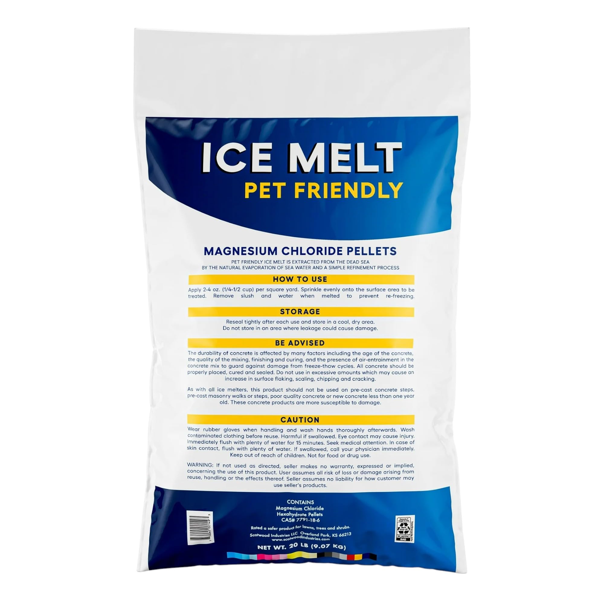Pet Friendly Ice Melt – All Natural Magnesium Chloride Pellets | Safer for Paws & Plants | Works to -15°F | Fast-Acting Snow & Ice Melter for Sidewalks, Driveways, Steps & Walkways – 20 lb Bag