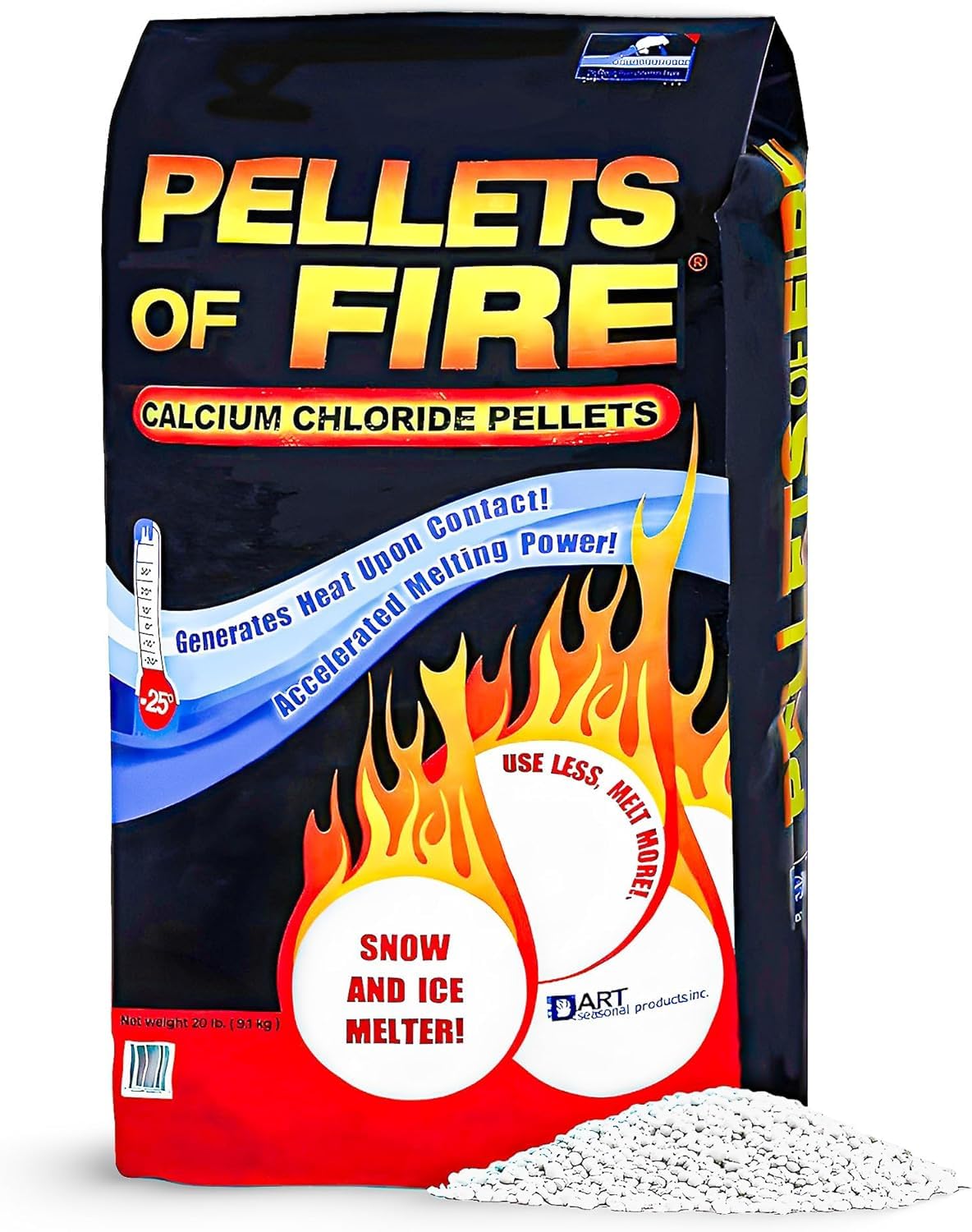 Calcium Chloride Ice Melt Pellets, 20 lb Bag – Fast Acting Deicer for Driveways & Sidewalks – Works Down to –25°F