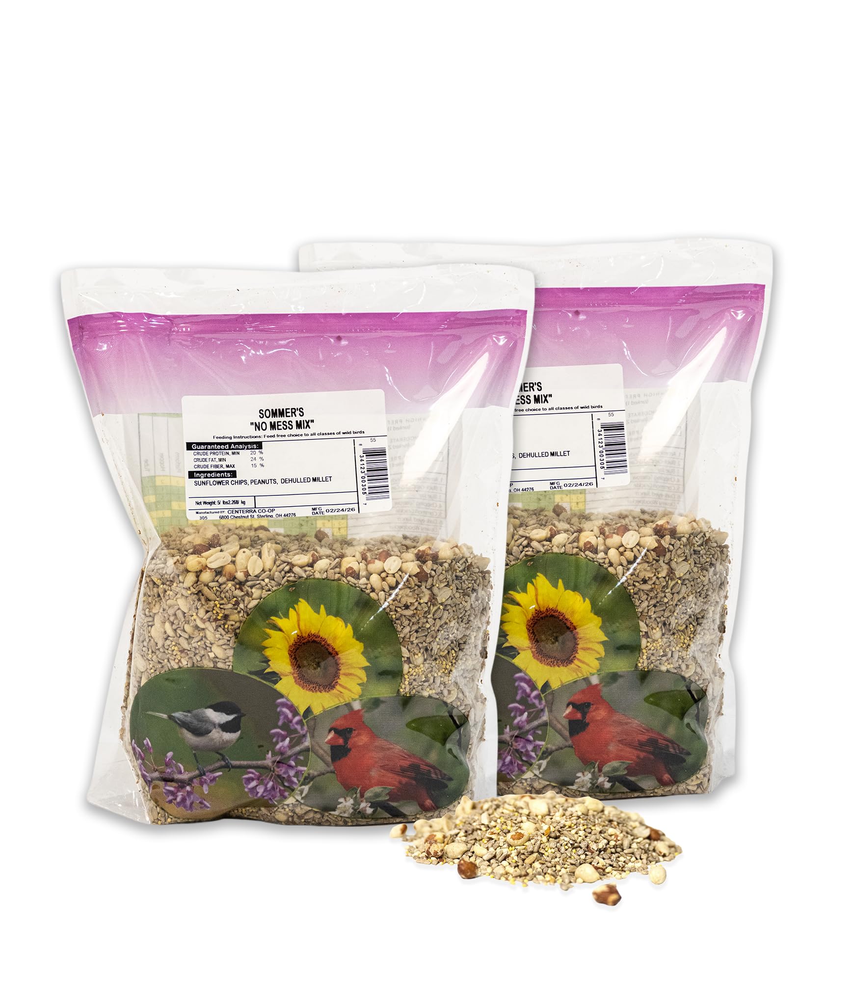 No Mess Wild Bird Seed – 2 Pack (5 lb Bags) Hull Free Sunflower Chip & Peanut Bird Feeder Blend